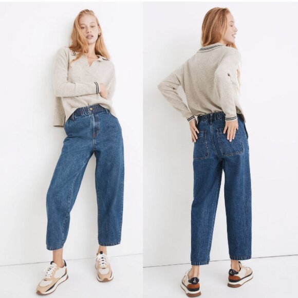 MADEWELL Pull-On Balloon Jeans in Morningside Wash Tencel Denim Size S - Picture 1 of 11